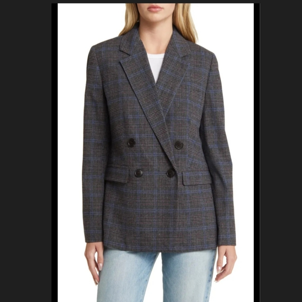 New Madewell Rosedale Italian Wool Blazer Sz 8 Kyle Mini Glen Plaid